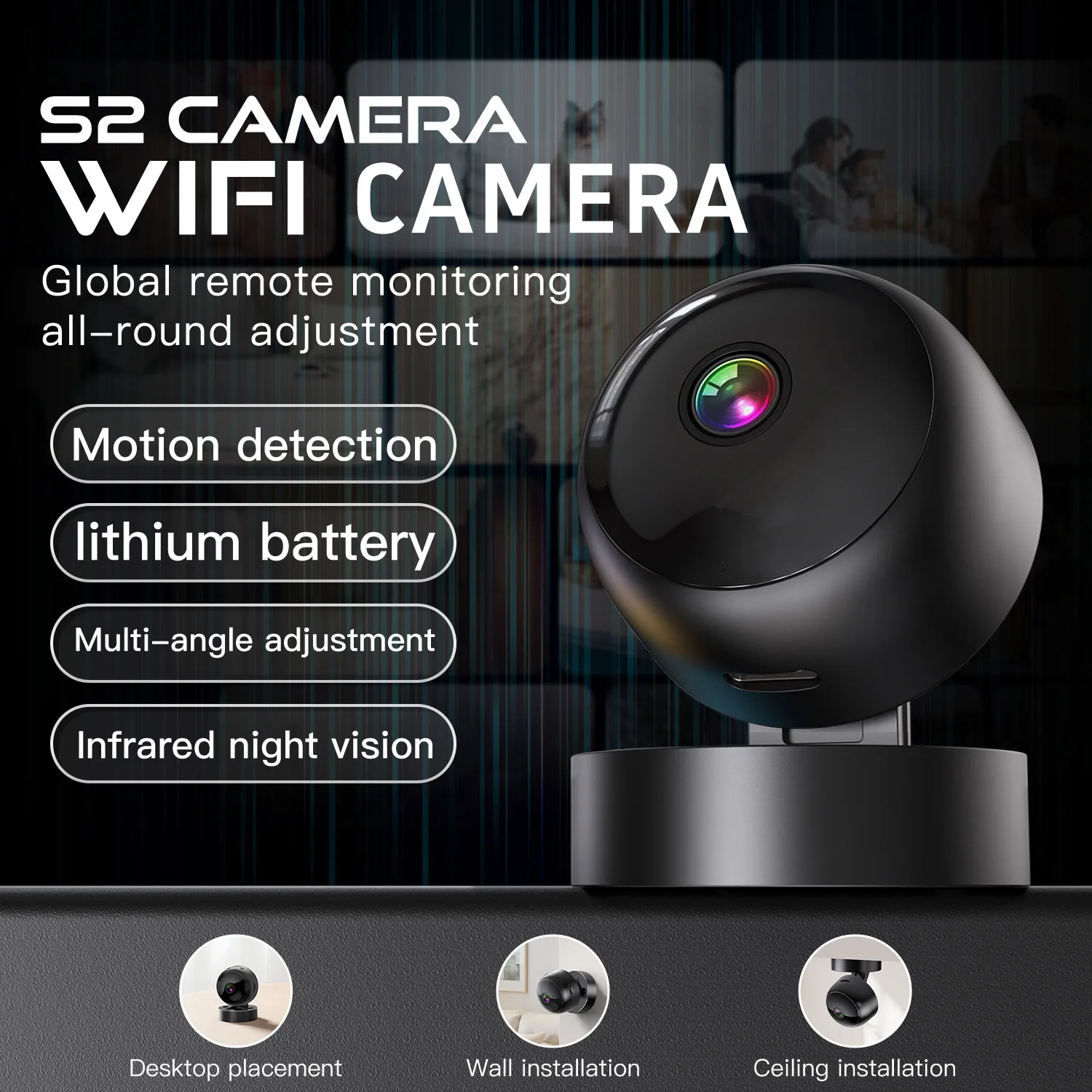 Wireless Security Camera 360° Full Coverage View WiFi HD Motion Detection Night Vision Indoor Outdoor Remote Monitor