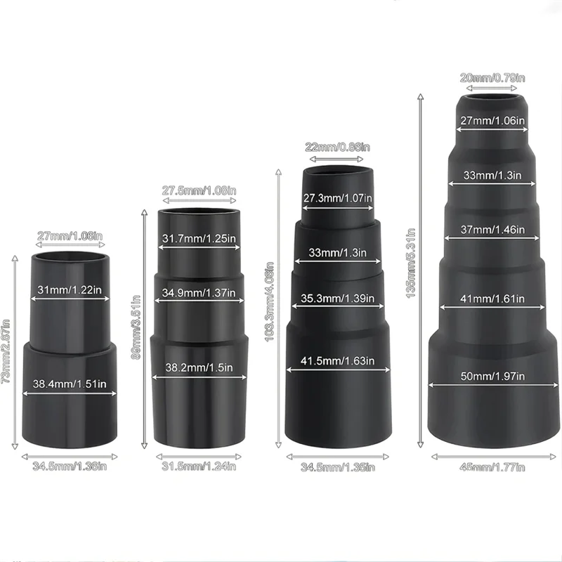 -ESTR مكنسة كهربائية خرطوم طقم محوّل ملحق محول 1 1/2 بوصة إلى 1 3/8 بوصة إلى 1 1/4 بوصة 1 1/8 بوصة إلى 1 3/8 بوصة