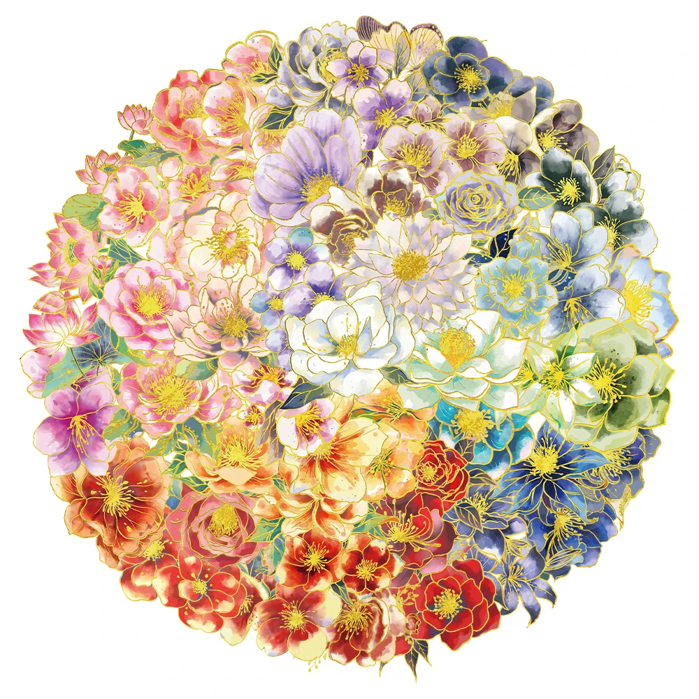 50PCS Creative Elegant Floral Hot Stamped PET Transparent Material Stickers DIY Decorative Phone Case Personalized Stickers