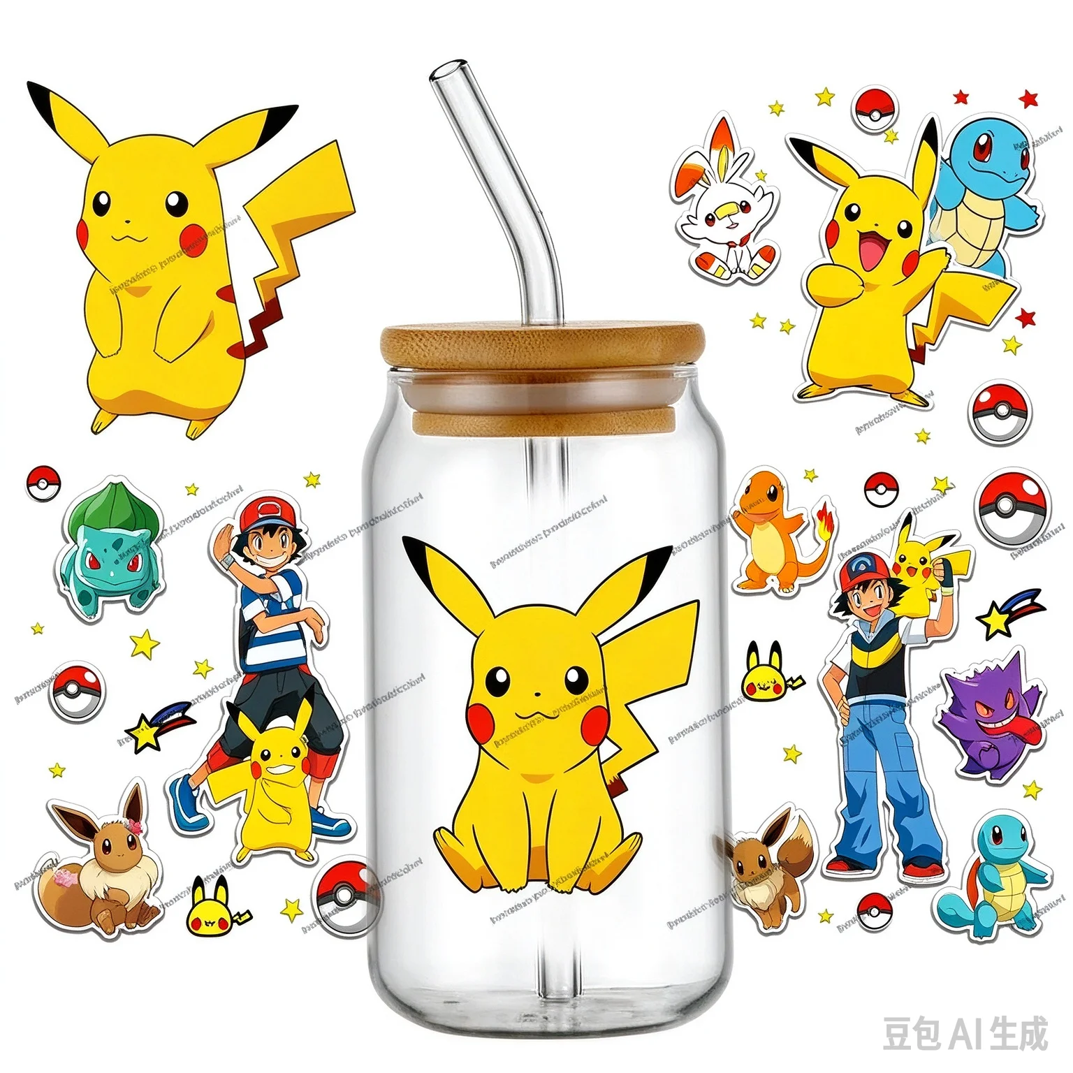 Dreamy Hand Drawn Fantasy Sprite Pattern UV DTF Transfer Stickers, Self-Adhesive Washable DIY Cup Wraps for 16oz Libbey Glass an