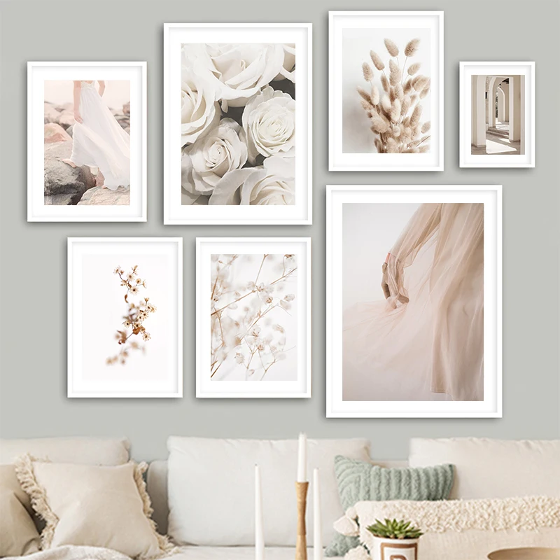 

Nordic Minimalist Canvas Poster Wall Art Featuring Leaves, Flowers and Natural Landscapes, Modern Living Room Home Decor Prints