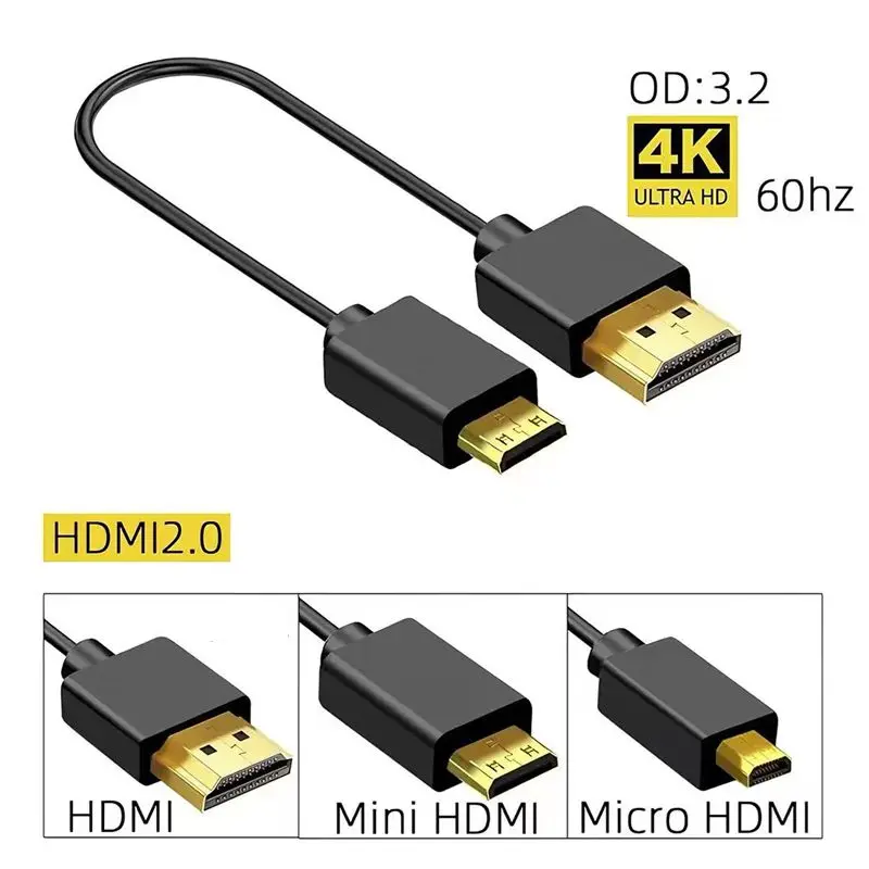 2.0 Version 4K Ultra Fine Flexible Cable Mini HDMI-Compatible Cable Ultra Fine 4K HD Cable Micro Large to Small PS5