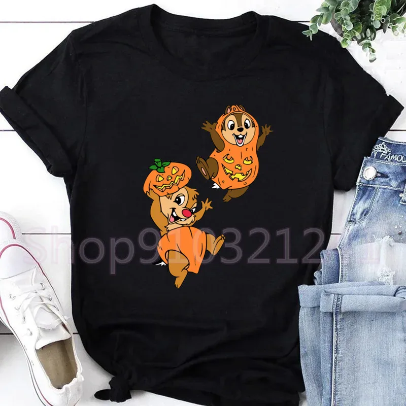 Pumpkin Chip and Dale T-shirts Casual Printed Female Harajuku T Shirt Girl Short Sleeve Harajuku Streetwear Women clothing