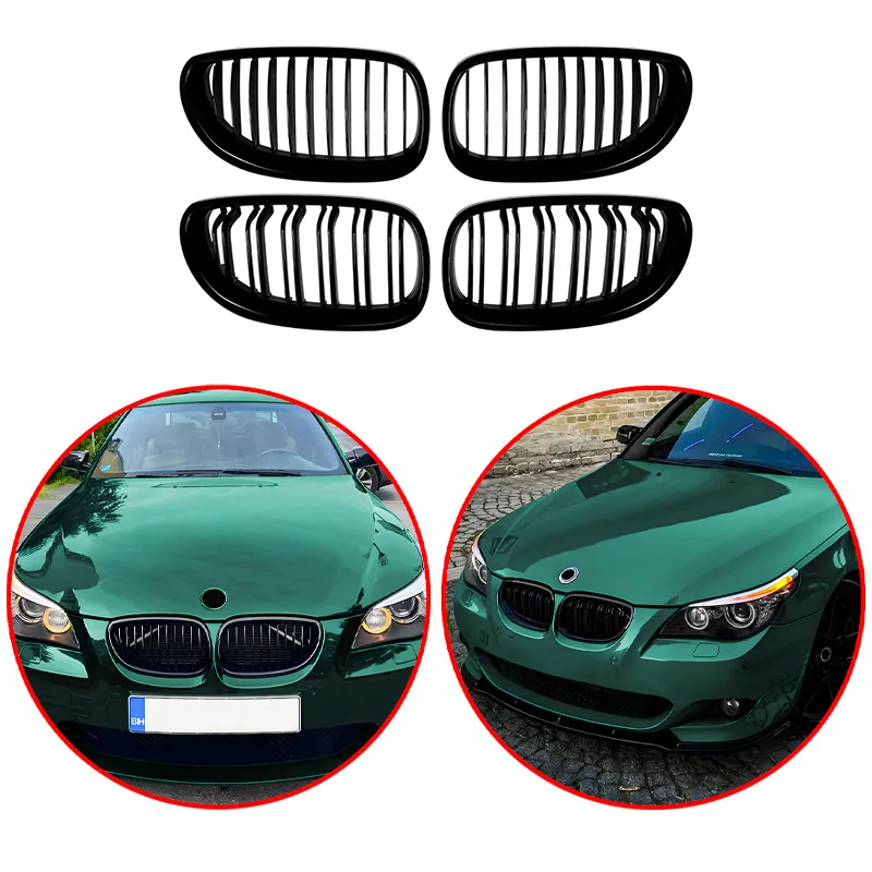 High Quality ABS For BMW 5 Series E60 E61 2004-2010 Single Line & Double Lines Kidney Grille Car Front Bumper Grill Glossy Black