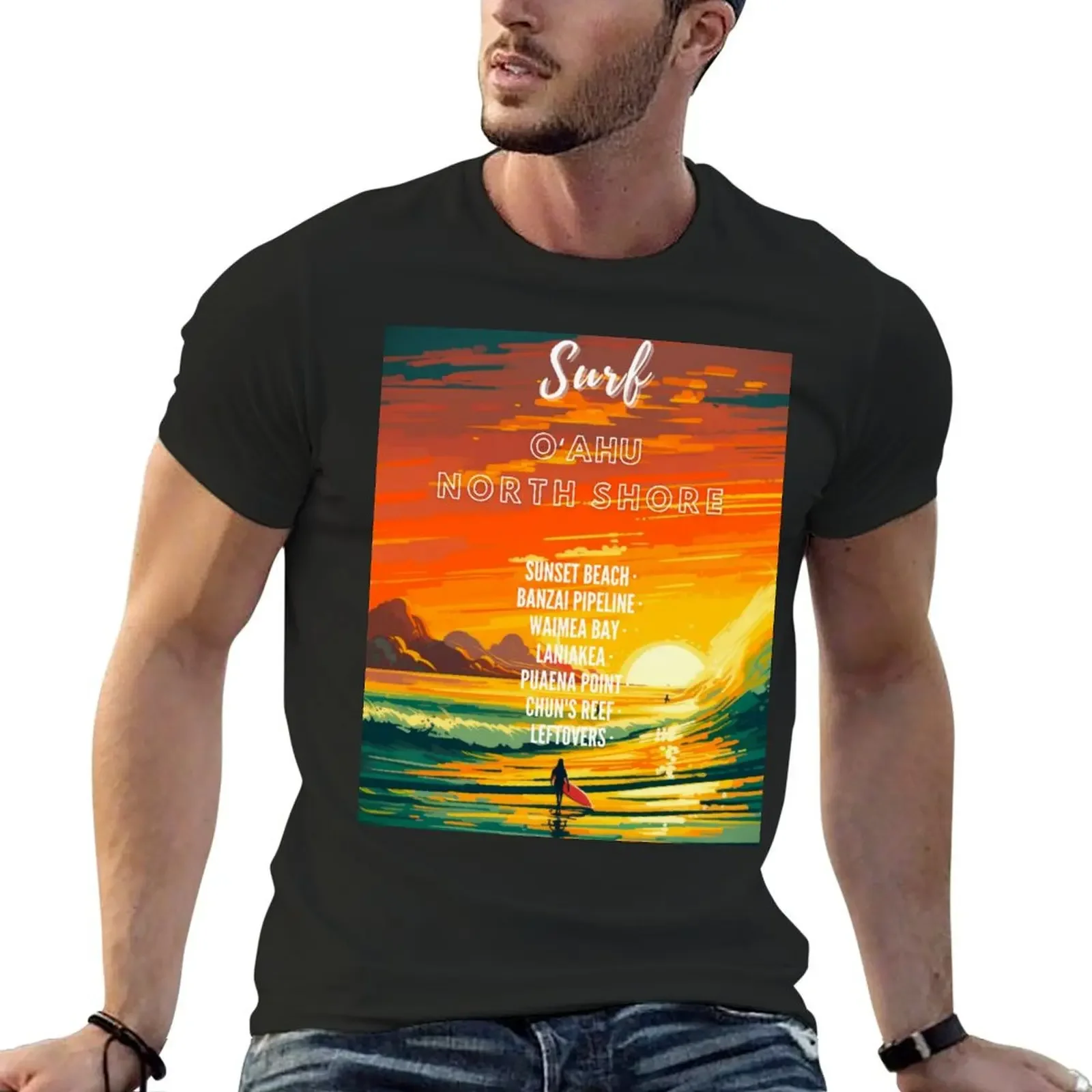 Surf Oahu, Hawaii, North Shore vintage big wave surfing advertising poster, sunset beach, banzai pipeline, Waimea Bay, l T-Shirt