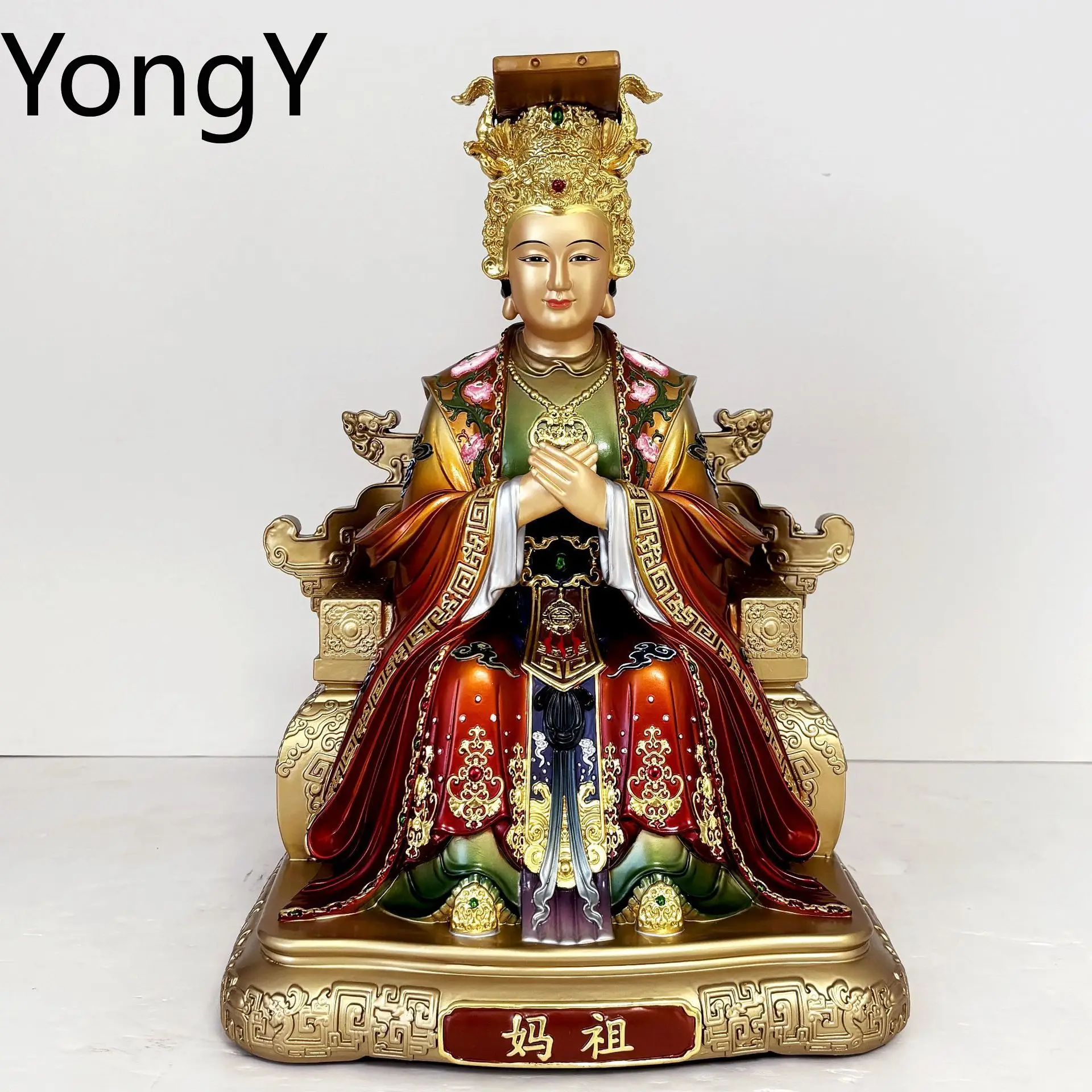 Pure copper Mazu statue ornament, hand-painted Sea God Virgin