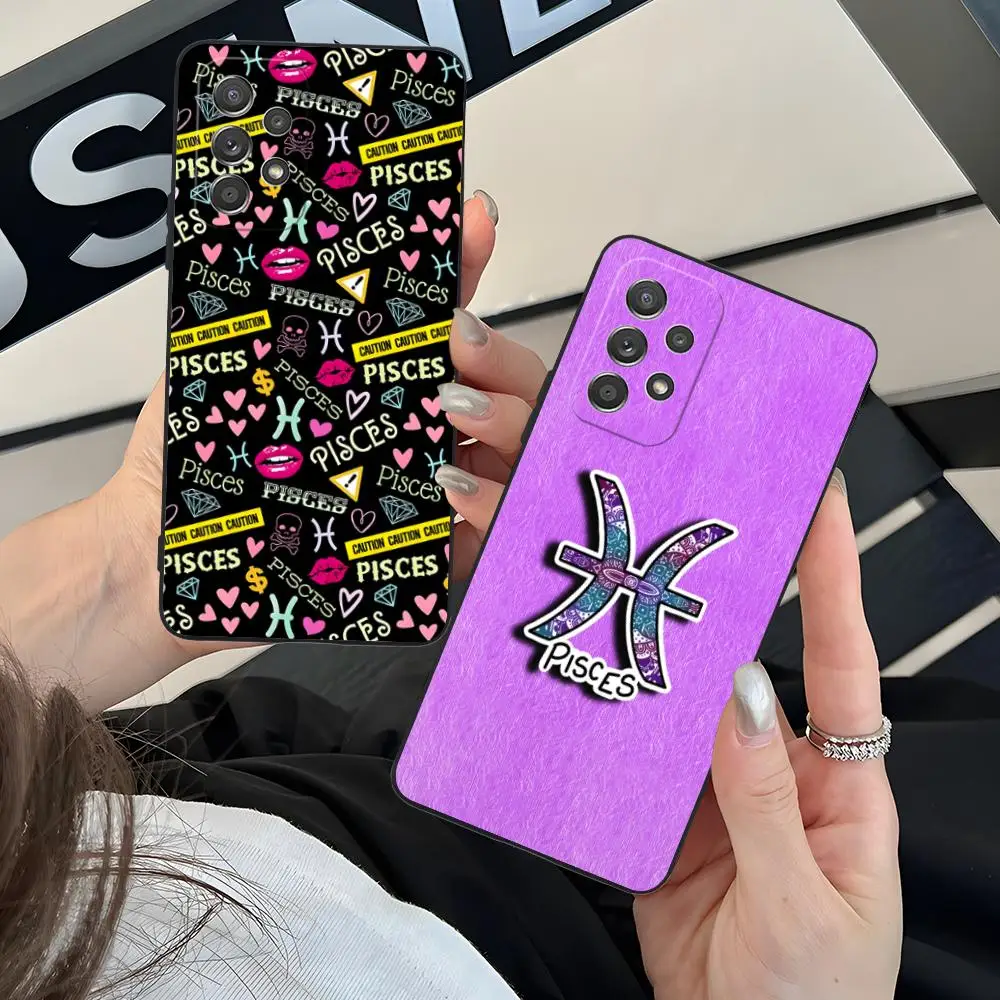 Zodiac Sign Pisces Phone Case for Samsung Galaxy M55 54 42 35 34 33 32 23 22 15 14 13 12 F55 5G Soft TPU Shockproof Cover