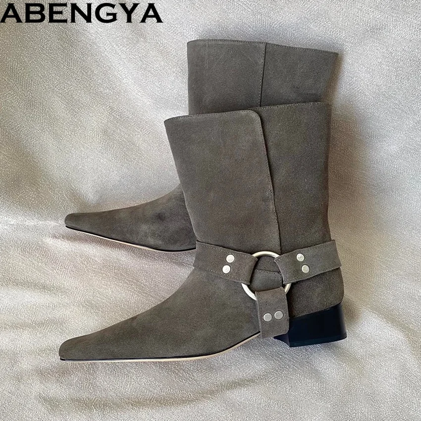 

Spring Autumn Women's Boots Suede Leather Low Heel Short Boots Women Party Shoes Square Toe Chelsea Ankle Boots For Women