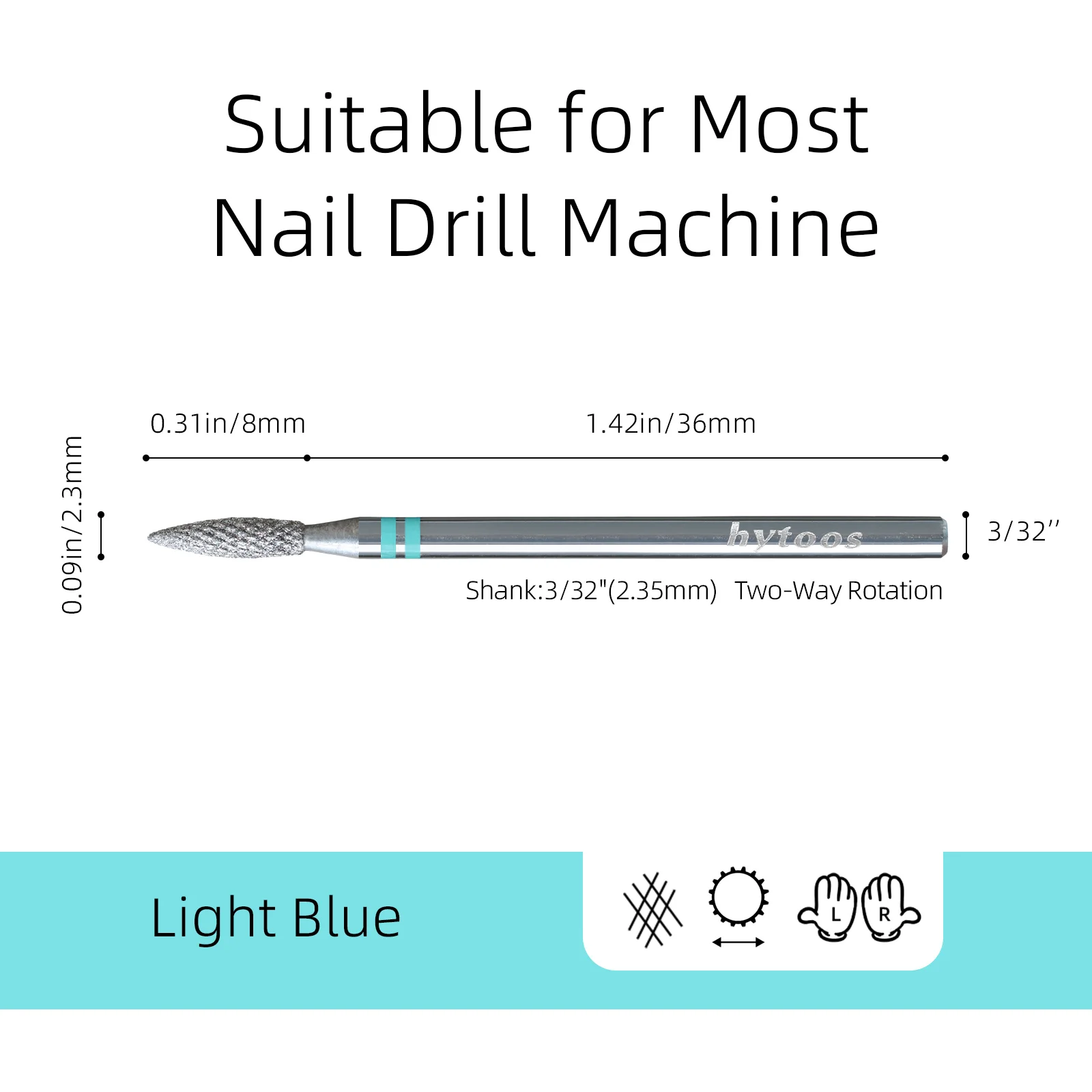 HYTOOS Small Flame Diamond Cut Pro Nail Drill Bits Chrome Russian Cuticle Bit for Nail Drill Dead Skin Cleaner Nail Prep Tool