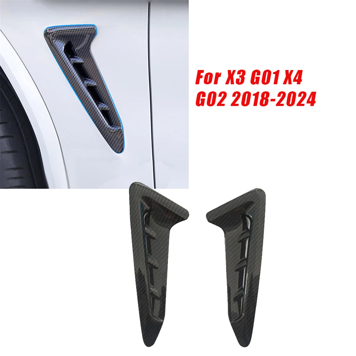 แผ่นบังโคลนช่องแอร์ด้านหน้า1คู่สำหรับ BMW X3 G01 G02 X4 2018-2024แต่งรถช่องระบายอากาศคาร์บอนไฟเบอร์