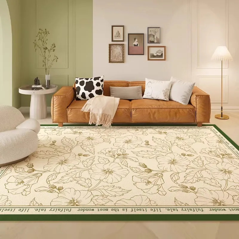 Subtle Floral Print Living Room Carpet Oil-proof Water Proof Wipeable No-clean Easy Clean Rug PVC Leather Mats Tapis Alfombra