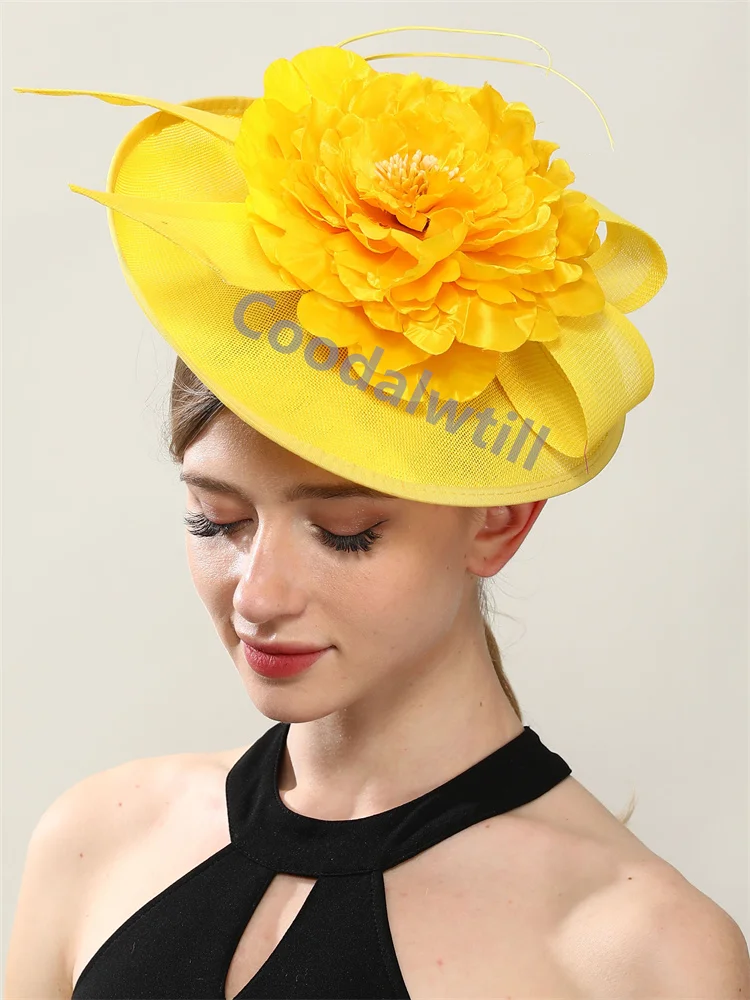 

Yellow Flower Chic Fascinator Headband Bride Wedding Headpiece Ladies Women Party Tea Headpiece With Headband Hair Accessories