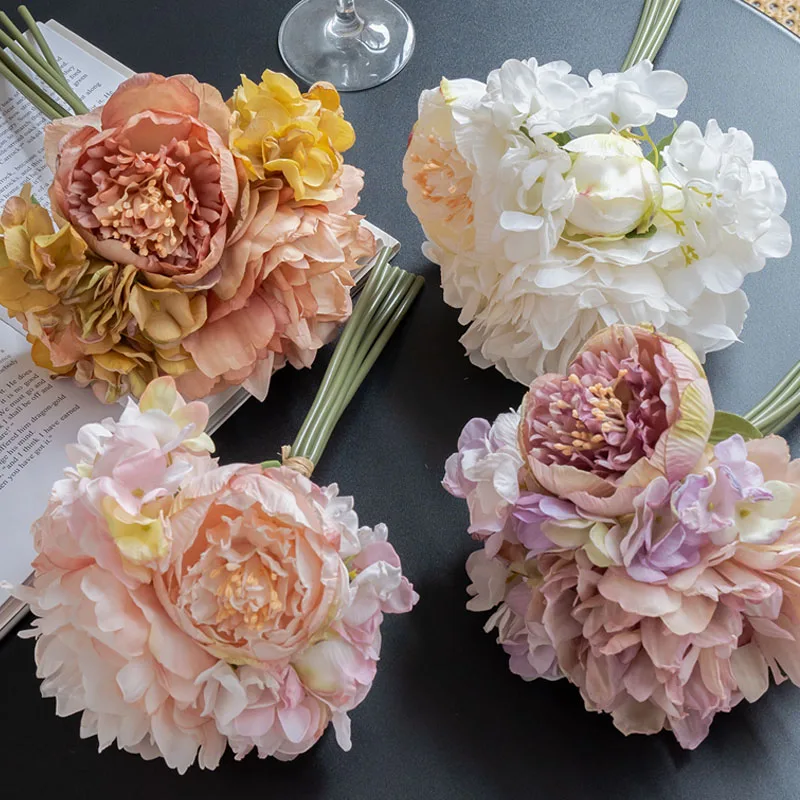 1 Bündel leichte, luxuriöse Simulation, 6-teilige Pfingstrose, künstliche Blumendekoration, Vase, Wohnzimmer-Esstisch, TV-Schrank-Dekoration