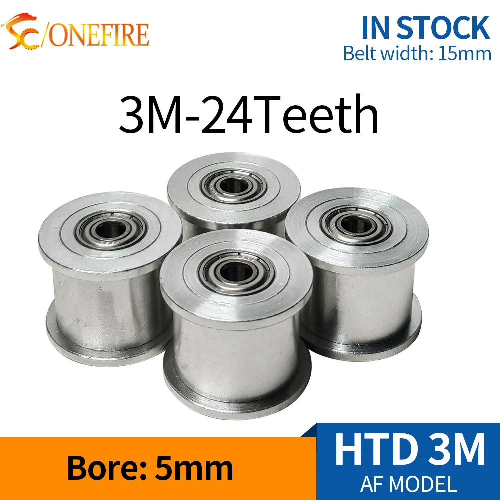 ONEFIRE 3M 24 teeth Aluminium alloy Passive Timing Pulley bore 5mm(with bearing) for 3D Printer Idler Pulley Width 15mm