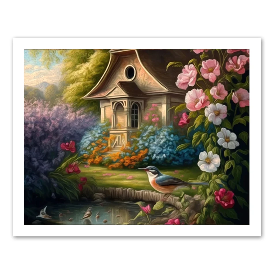 

RUOPOTY Painting By Numbers Oil Coloring Adults Forest House Flowers Birds Original Gifts Interior Landscape Vintage Home Decor