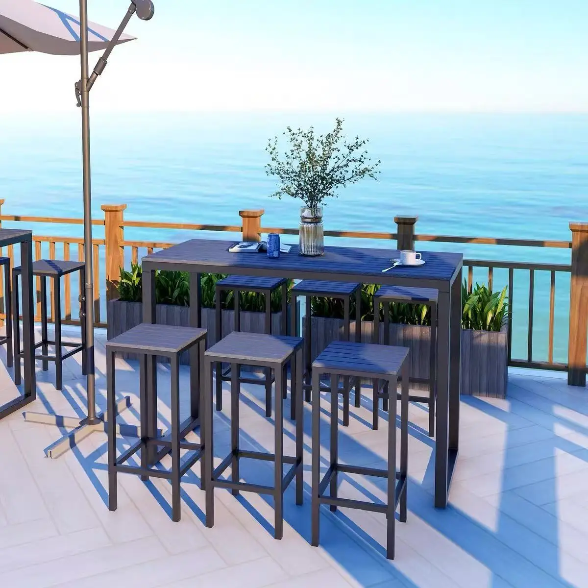 

Outdoor outdoor courtyard leisure plastic wood tables and chairs high bar chairs open-air waterproof and anti-corrosion seaside