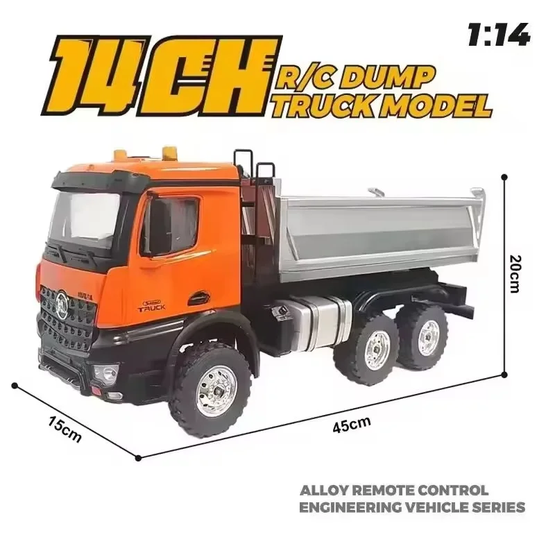New Huina 1598 Full Scale 1:14 Fourteen Channel 2.4g Alloy Dump Truck Engineering Transport Vehicle Adult Remote Control Toy Car