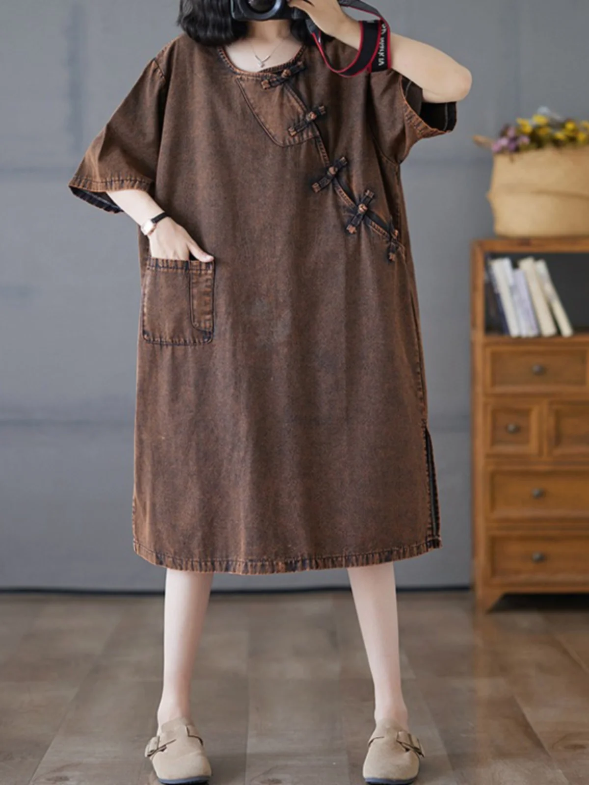 

Джинсовая юбка трапециевидной формы в стиле ретро, большие размеры, женская юбка средней длины на пуговицах, хлопок, полиэстер, повседневная весна-лето