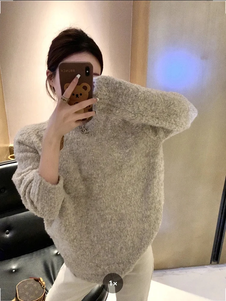 Pull tricoté à col rond pour femme, ample, Style coréen, paresseux, décontracté, Y2K, épais et chaud, assorti avec tout, nouvelle collection automne