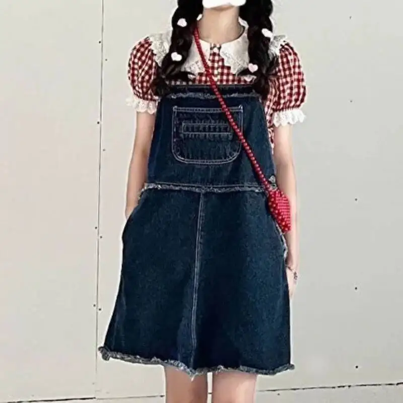 Rode geruite shirts dames zoete Peter Pan kraag studenten vintage Japanse stijl all-match casual mode zomer persoonlijkheid chic