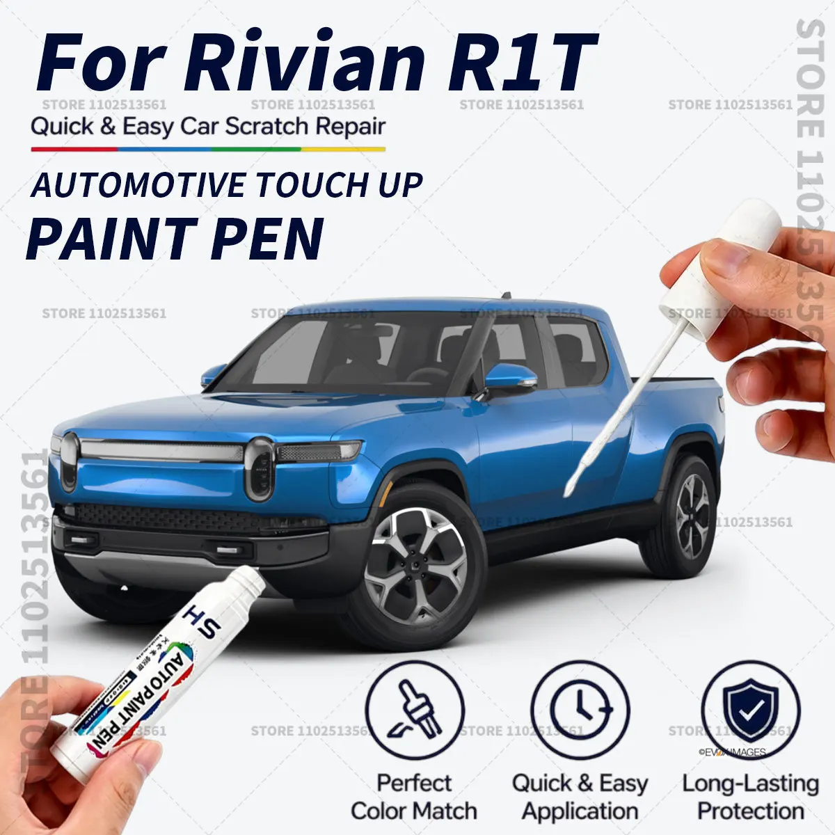 For Rivian R1T Black White Blue Quick Dry Car Touch Up Paint Pen Auto Scratch Repair Brush for Paint Chips Scratches and Scuffs