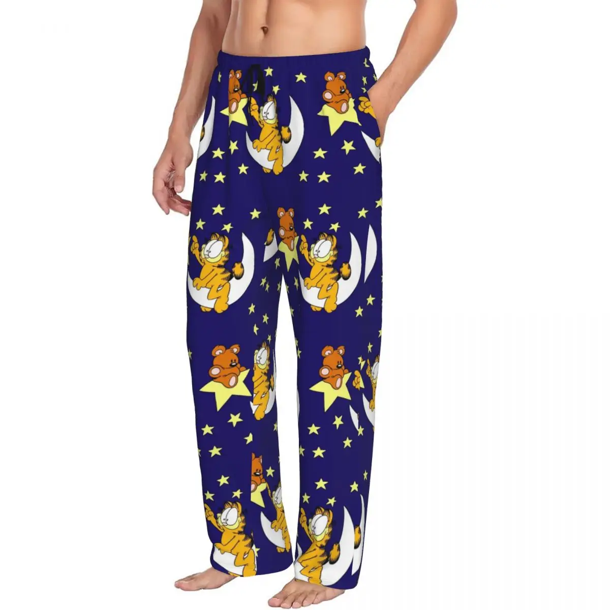 Custom Men  Cat And Bear In Space Pajama Pants Printed Cartoon Anime Sleep Sleepwear Bottoms with Pockets