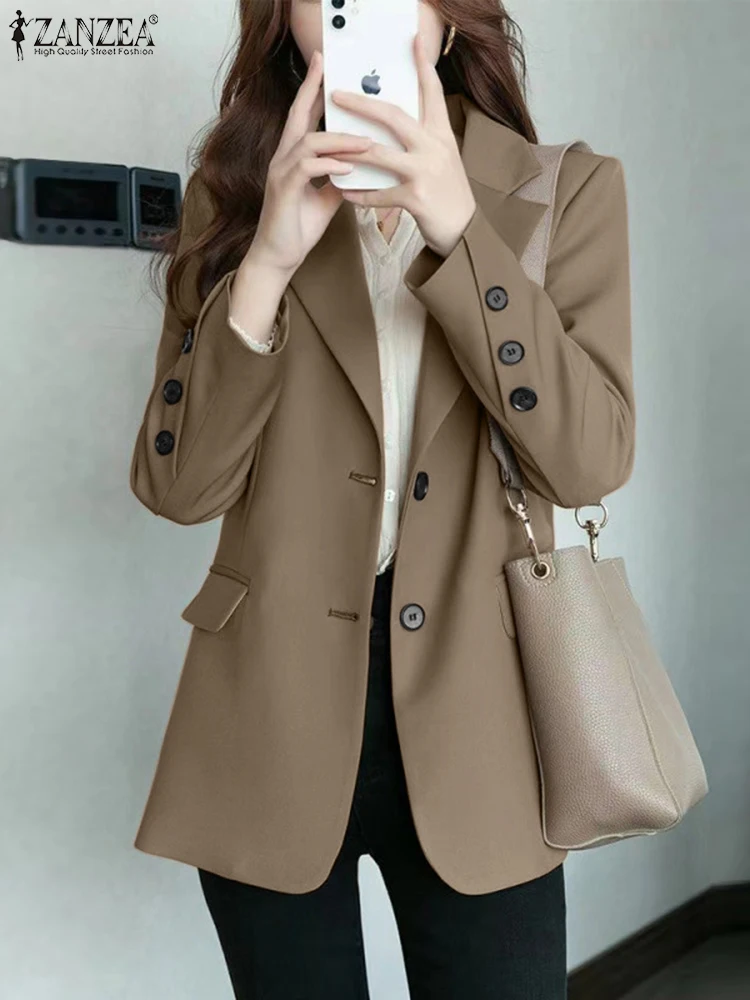 ZANZEA Spring Autumn Lapel Neck Long Sleeve Women Blazer Elegant Solid OL Work Suits Coats Officewear Outwear Casual Thin Blazer