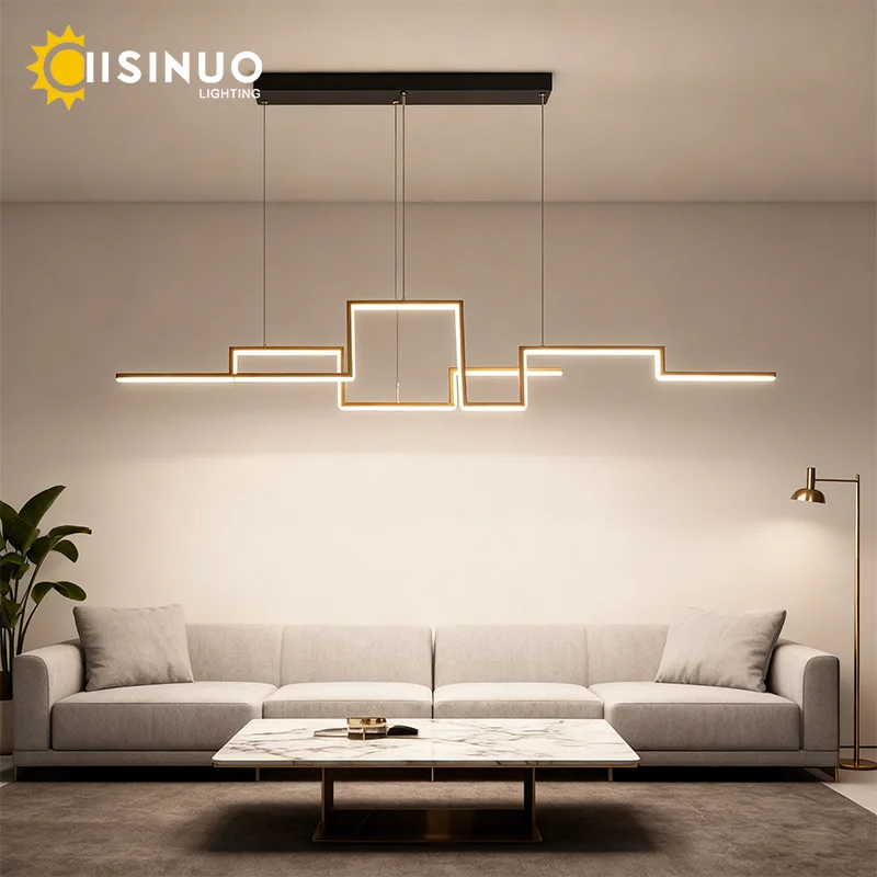 LED Hanging Pendant Light Minimalist Geometry Black Long Ceiling Lamp for Dining Room Living Room Bar Decor Drop Lighting Fixtur