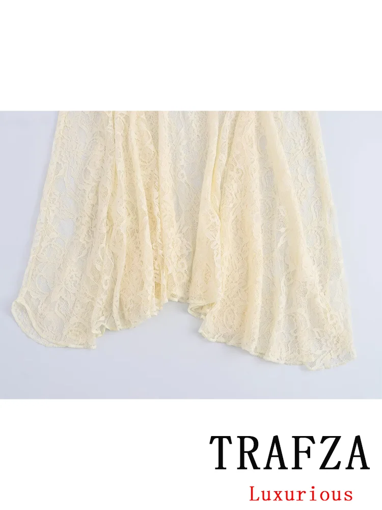 TRAFZA Vintage Casual Chic Women Skirt Solid Lace Zipper Long A-Line Skirt New Fashion 2024 Autumn Holiday Female Long Skirt