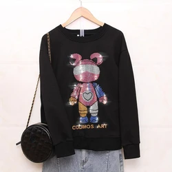 Streetwear For Women Graphic Pulovers 2024 New In Rhinestone Women's Sweatshirt Spring Crewneck Sweatshirts High Quality