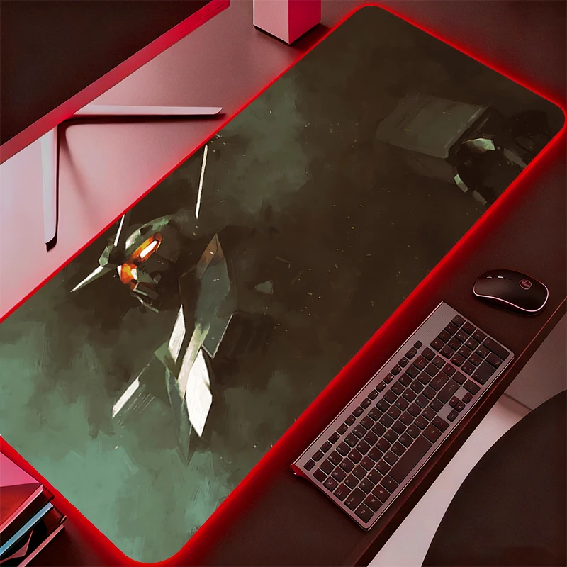 Mouse Pad LED para Jogos Mobile Suit Gundam, Mousepad Gamer XXL, Tapete de Mesa com Luz de Fundo para Teclado e Mouse