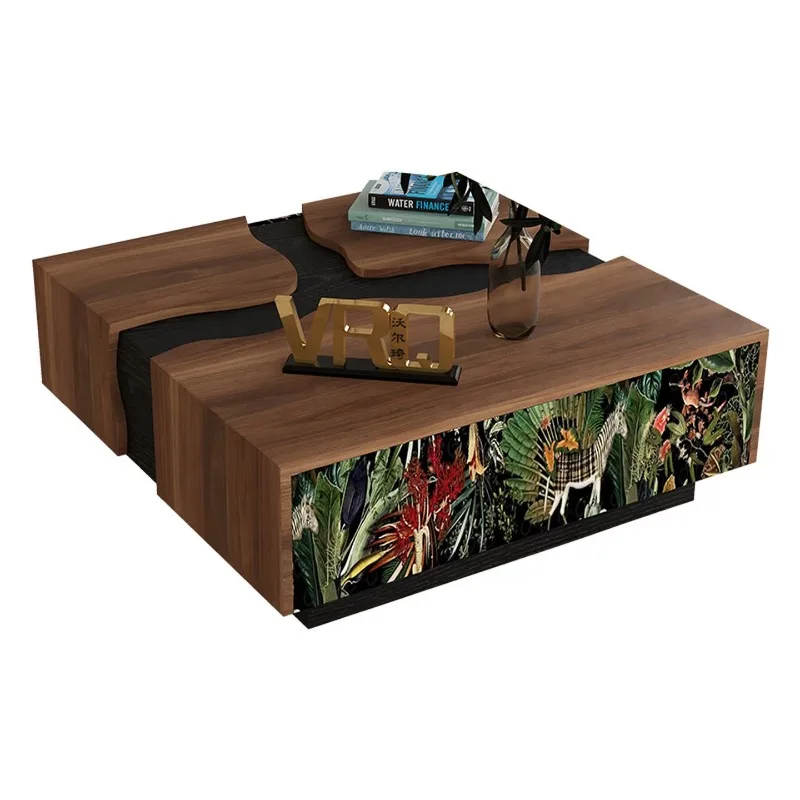 Mori series, printed solid wood coffee table, high-end designer simplicity