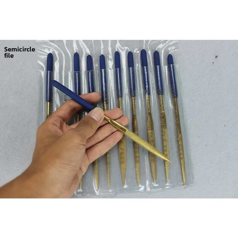 Titanium Coated Diamond Needle File Set, 10Pcs Flat Diamond Files with Blue Handle for Metal, Glass, Stone Polishing
