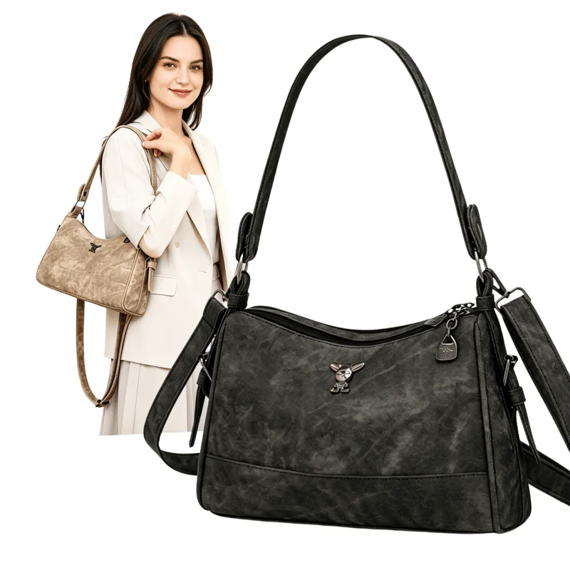Women's Large Capacity PU Leather Crossbody Satchel Lightweight Tote Bag for Office Commute Fashionable Hobo Shoulder Bag