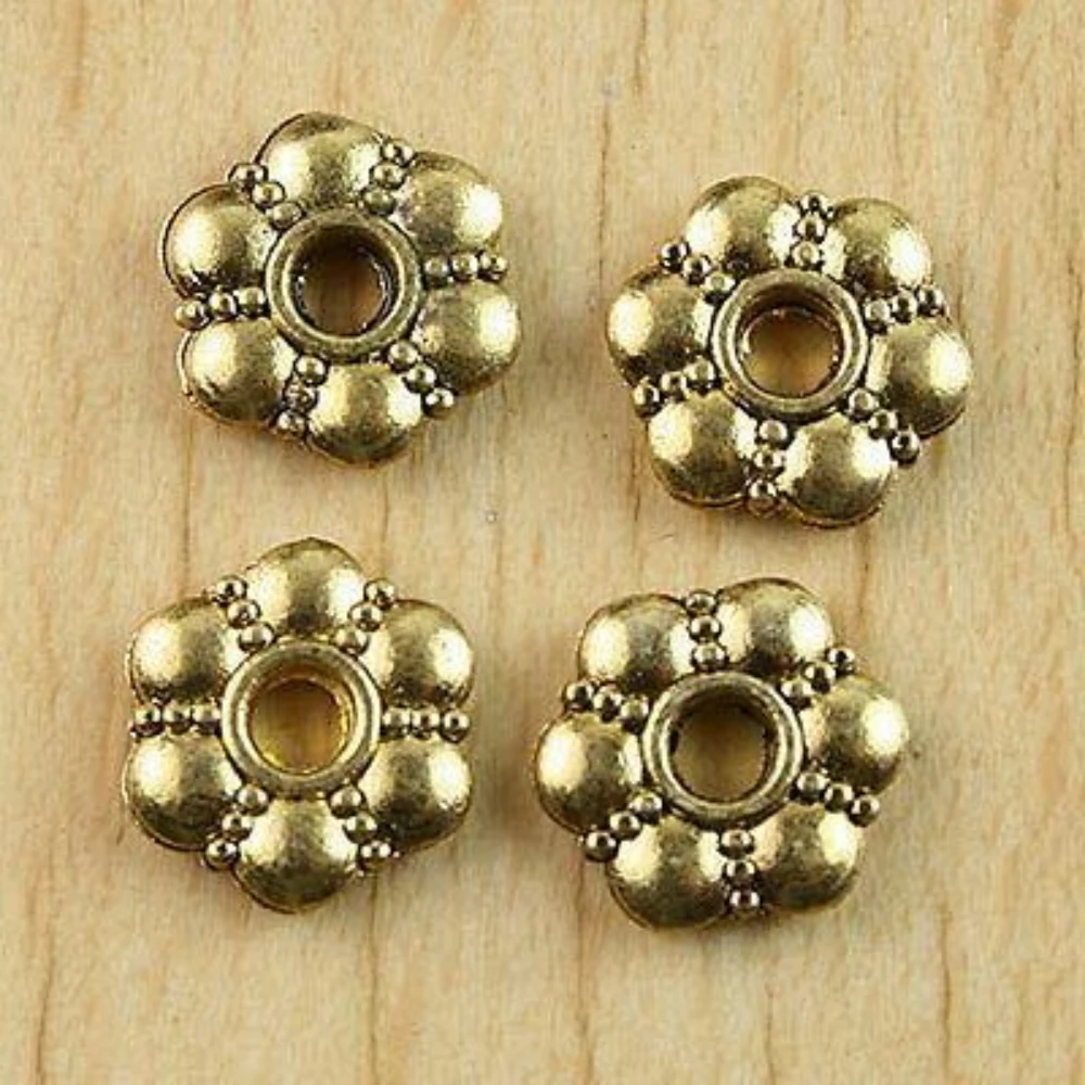 30PCS 10.6x2.3mm DARK GOLD TONE CRAFTED FLOWER SPACER BEADS H0822