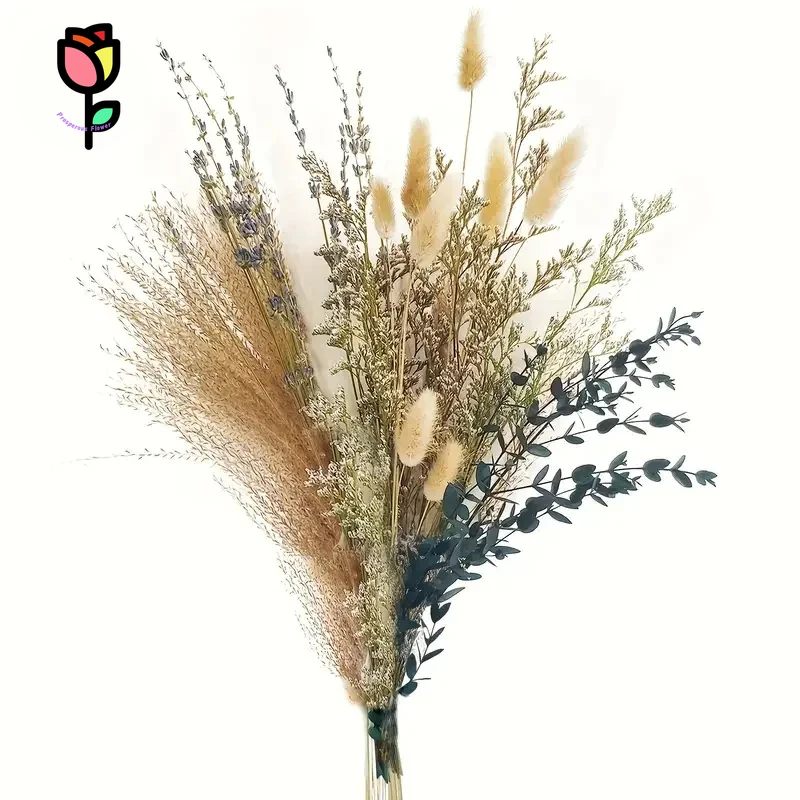 Flores secas, hierba de Pampas, limonio, hojas de eucalipto, flor, cola de conejito, ramos de hierba, decoración bohemia para el hogar, boda, fiesta, mesa y habitación