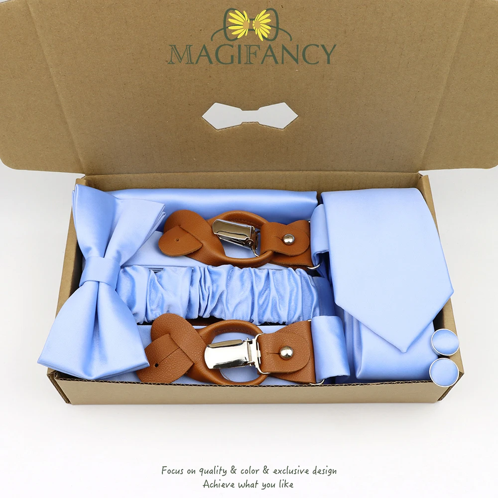 MAGIFANCY 5 قطعة الحمالة 6.5cmTie مجموعة الملونة الصلبة 3.5 سنتيمتر هدفين الرجال البوليستر حكيم السلمون الوردي الزفاف اليومي ملحق هدية #5