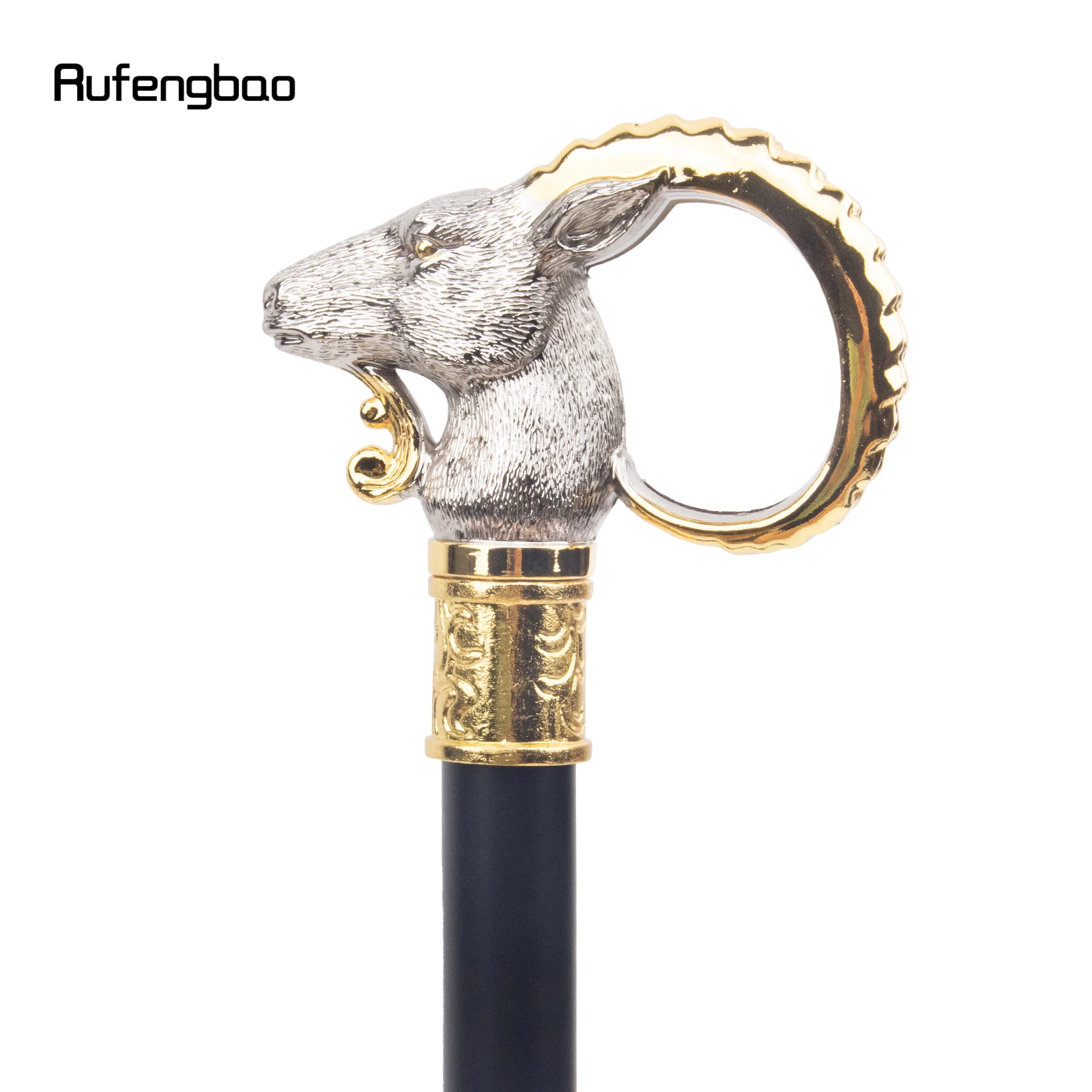 White Golden Goat Sheep Animal Single Joint Walking Stick with Hidden Plate Self Defense Fashion Cane Cosplay Crosier Stick 91cm