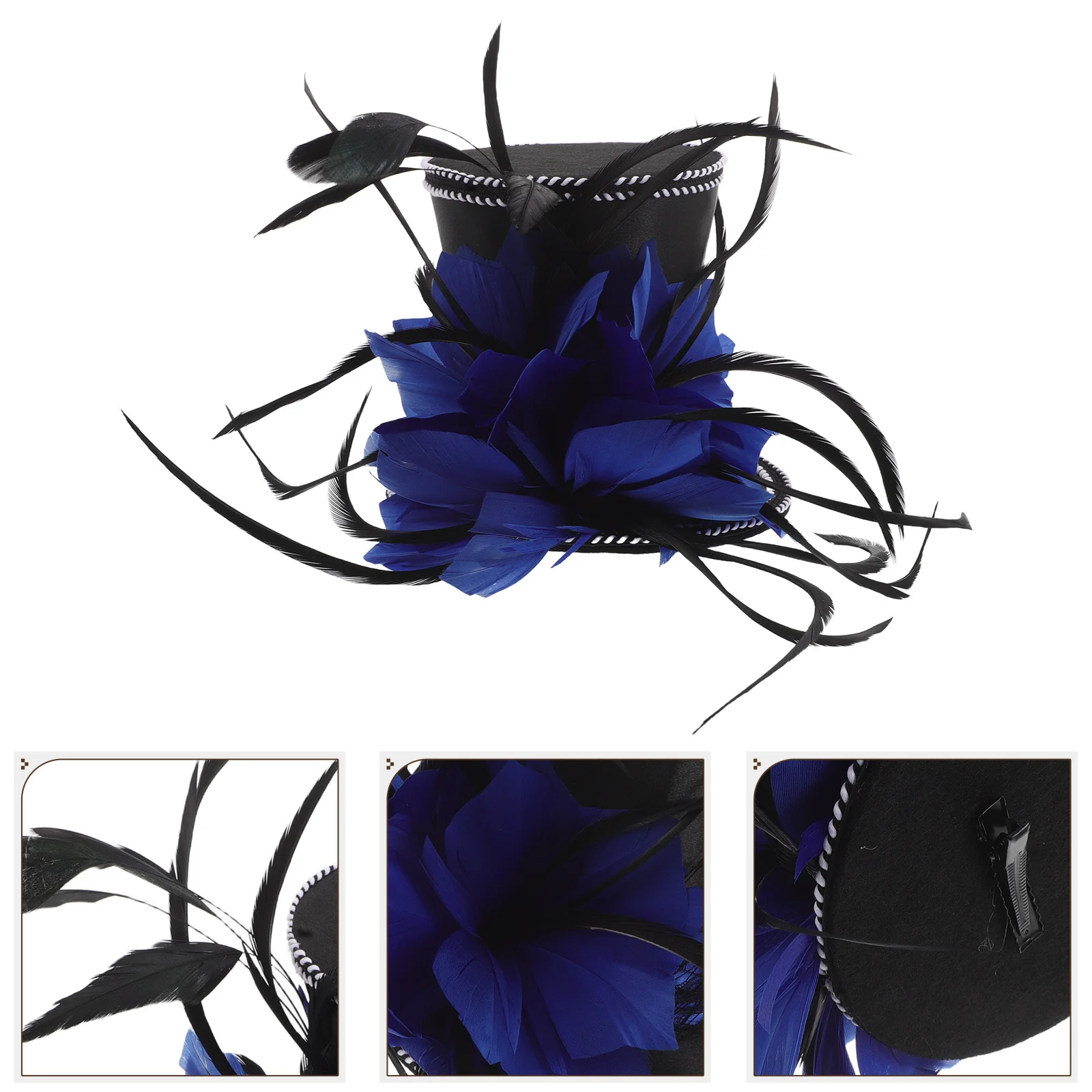 

Small Top Hat Party Headwear Women Blue Mini Fascinator Halloween Hair Clip Steampunk Wedding Costume Tea Party Headpiece