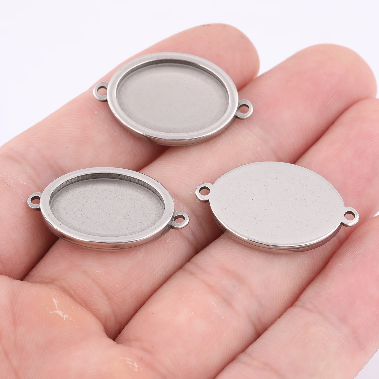 10 sztuk ze stali nierdzewnej owalne 13x18mm Cabochon złącze podstawa ustawienie puste miejsca Diy Bezel taca na bransoletkę naszyjnik tworzenia biżuterii — zdjęcie 5