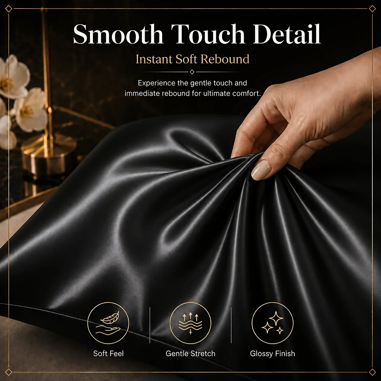 2Pcs Queen Size Satin Silk Pillowcases Bedding Cooling Pillow Cases Cover Black Navy Blue Silver Suitable for Skin & Hair Care Wrinkle-Resistant Breathable Pillow Covers with Envelope Closure Luxury Bedroom Decor