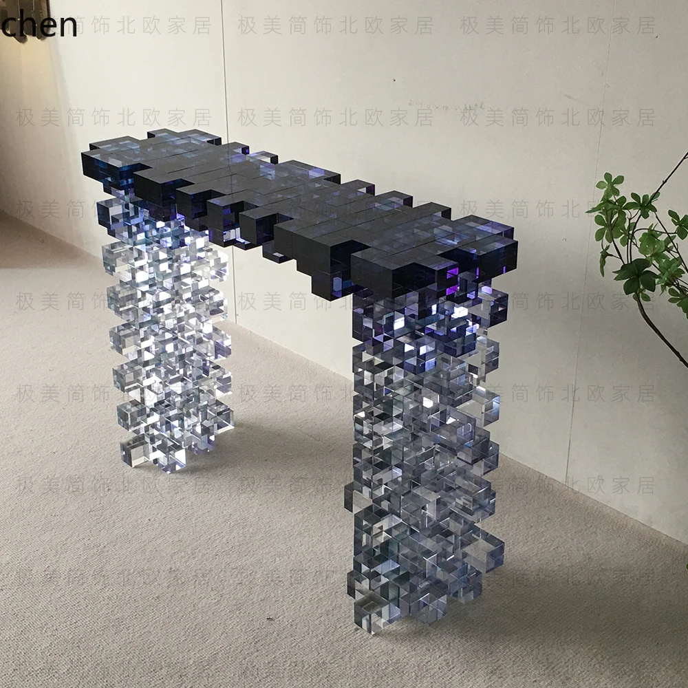

HTT crystal gradual change square entrance table exhibition hall large flat floor entrance foyer table transparent