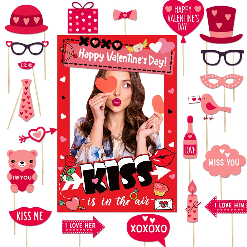 Valentines Day Photo Booth Props, Romantic Valentine’s Day Selfie Photo Booth Picture Frame And Valentines Photo Props