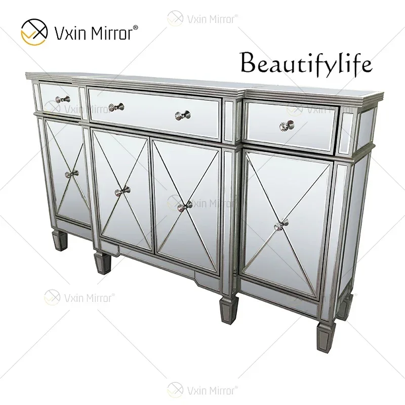 dY BJ Champagne Silver Home Decor Mirored Cupboard Cabinet With Muti Drawers