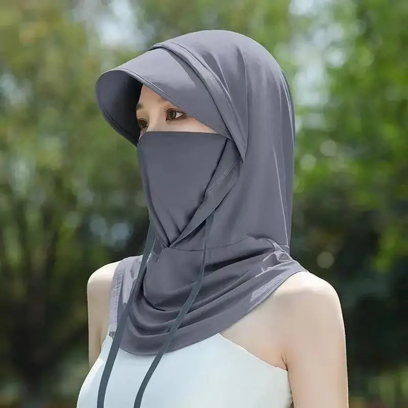 Ice Silk UV Protection Full Face Cover Hood Wide Brim Breathable Mask for Cycling Hiking Beach Travel Use