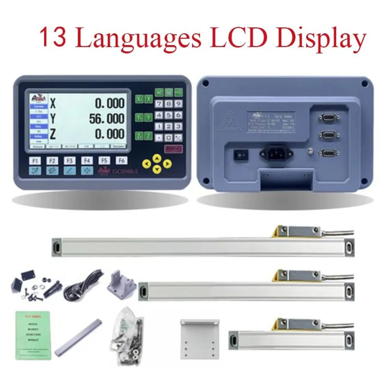 13-Języczny 3-osiowy LCD DRO 2-osiowy LCD DRO SET Cyfrowy odczyt z 2/3 SZTUK liniowej linijki enkodera w skali 50-1000 mm do frezowania tokarskiego