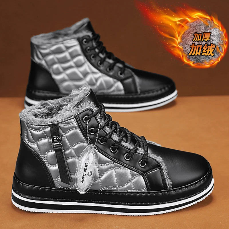 

2025Mens Shoes Fur Warm Sneakers Winter Casual Skateboard Platform Leather Sport Hiking Outdoor Designer Luxury Tennis Loafers