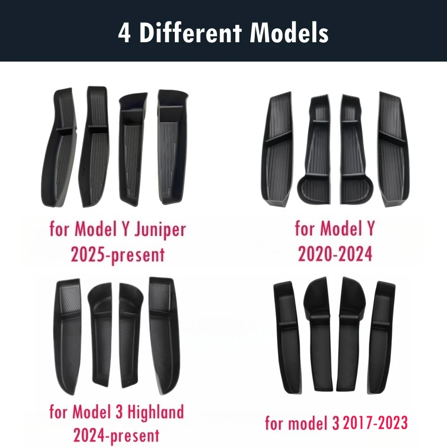 Tesla Moldel Y 주니퍼 모델 3 하이랜드 모델 Y/3 도어 스토리지 주최자 전면 후면 도어 트레이 용 4PCS TPE 사이드 도어 박스 트레이 썸네일 2