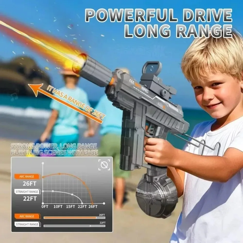 

UZI электрический водяной пистолет, игрушки со световым глушителем, летние игры для стрельбы на открытом воздухе, пляжный бассейн, водяной пистолет для мальчиков, подарки на день рождения, Рождество