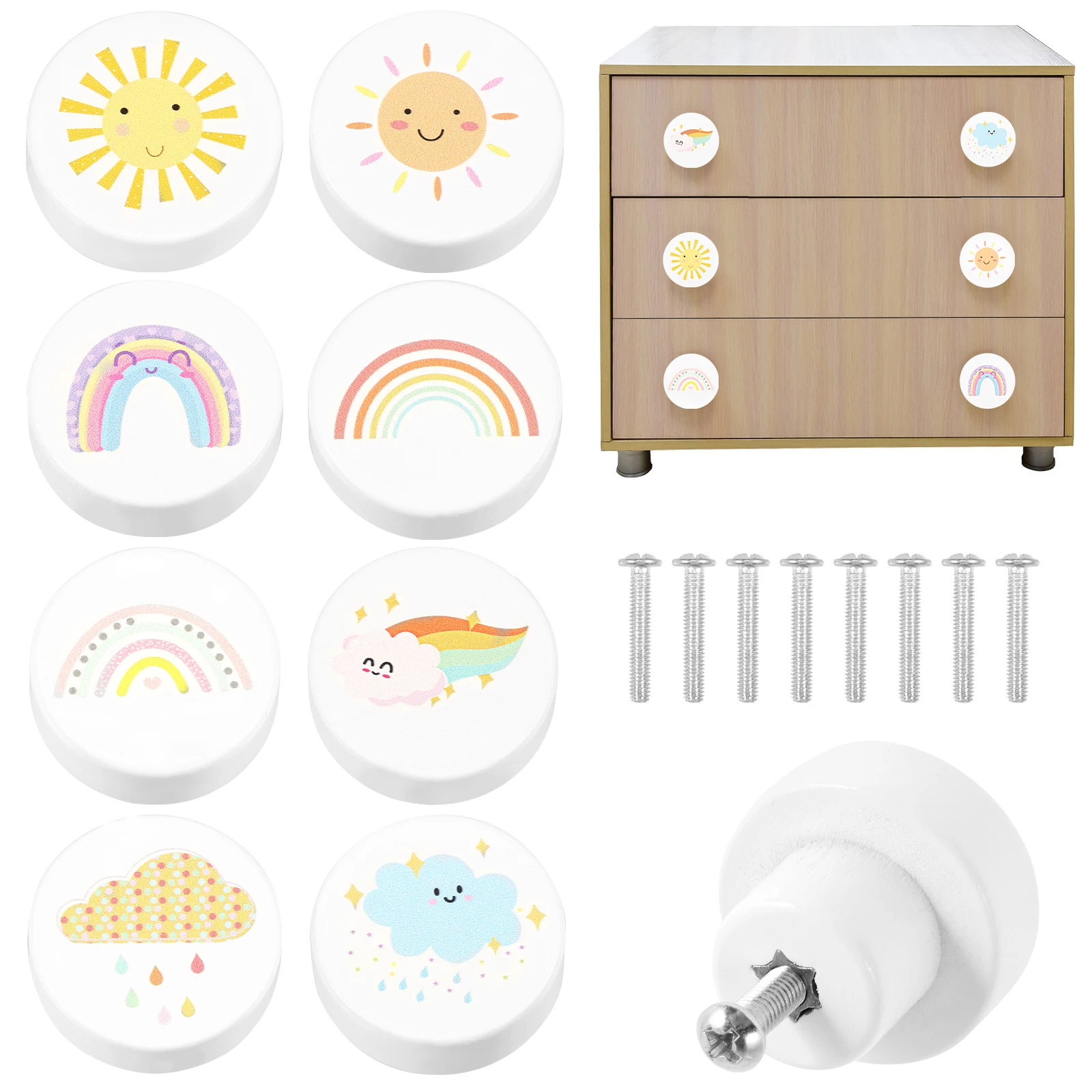 

6/8/12Pcs Cabinet Knobs Cartoon Wooden Drawer Knobs Furniture Knobs and Handle Round Cabinet Knobs & Pulls For Children's Room